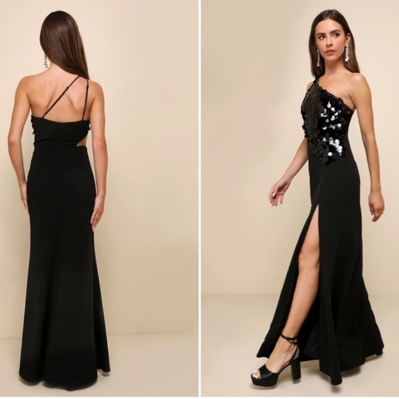 LULUS Prom Wedding Bridesmaid One Shoulder Sparkly Satin Maxi Gown NWOT - Picture 4 of 5